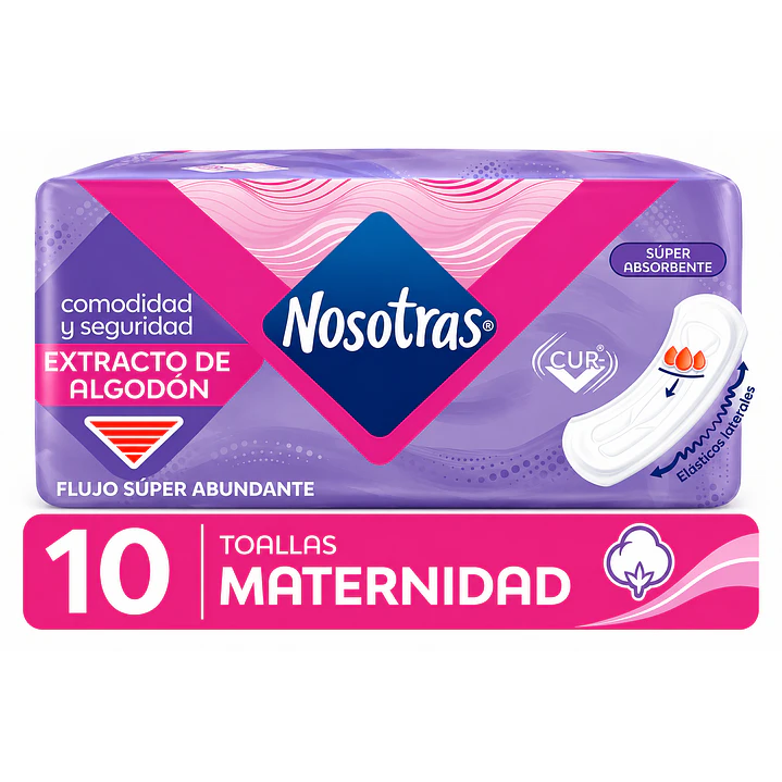 Nosotras Toalla Higiénica Maternal Suave Sin Alas X10 Unidad Caja X12 2