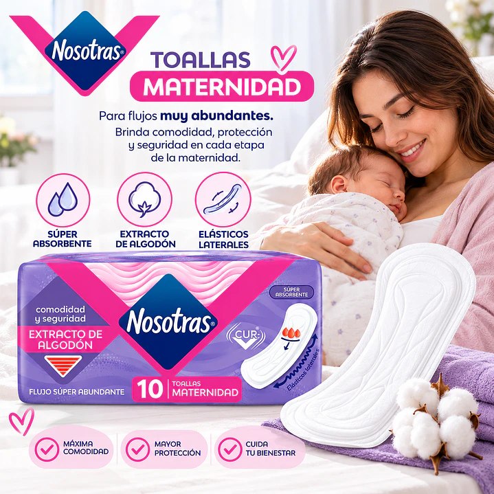 Nosotras Toalla Higiénica Maternal Suave Sin Alas X10 Unidad Caja X12 5