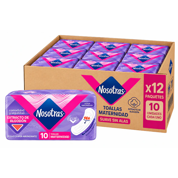 Nosotras Toalla Higiénica Maternal Suave Sin Alas X10 Unidad Caja X12 1