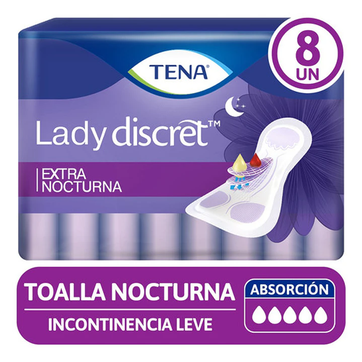 Tena Toalla Lady Discret Nocturna Goteo Super Abundante X8 Unidad Caja X8 2