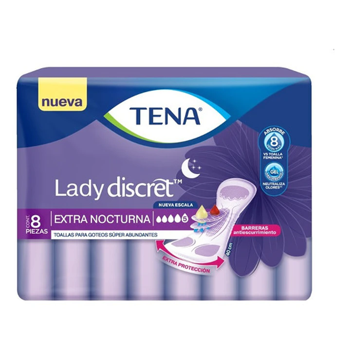 Tena Toalla Lady Discret Nocturna Goteo Super Abundante X8 Unidad Caja X8 4