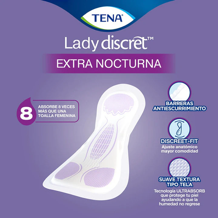 Tena Toalla Lady Discret Nocturna Goteo Super Abundante X8 Unidad Caja X8 6
