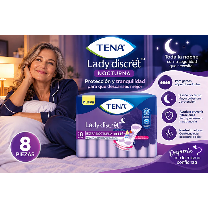 Tena Toalla Lady Discret Nocturna Goteo Super Abundante X8 Unidad Caja X8 5