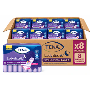 Tena Toalla Lady Discret Nocturna Goteo Super Abundante X8 Unidad Caja X8