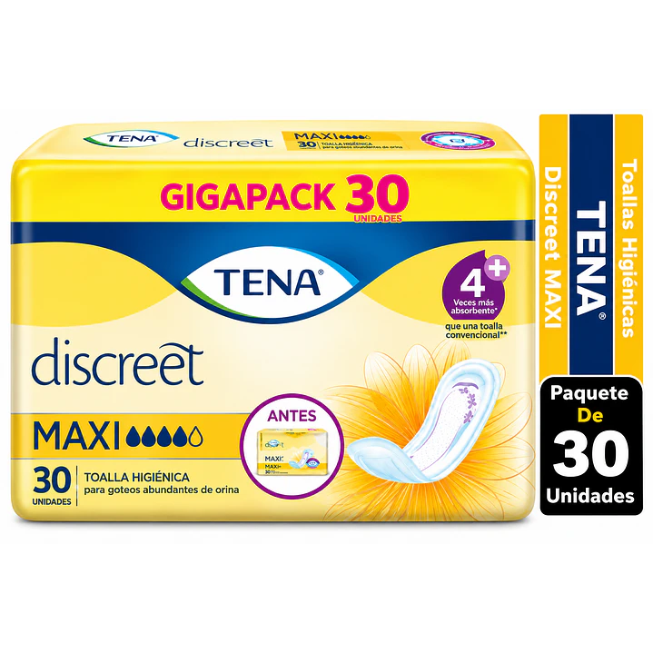 Tena Toalla Higiénica Discreet Maxi Goteos Abundante X30 Unidad 1