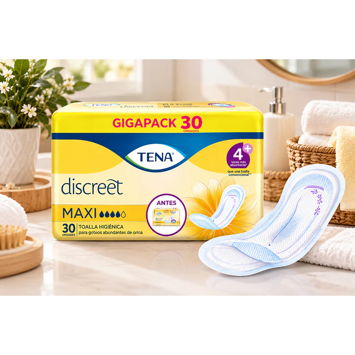 Tena Toalla Higiénica Discreet Maxi Goteos Abundante X30 Unidad Caja X8 6