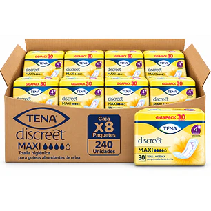 Tena Toalla Higiénica Discreet Maxi Goteos Abundante X30 Unidad Caja X8