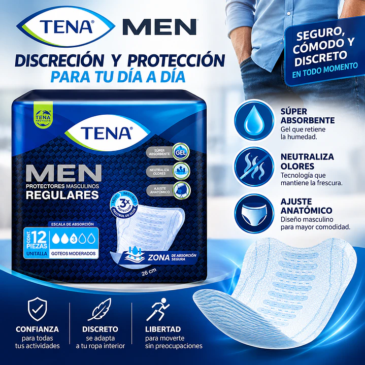 Tena Men Protectores Masculinos Regulares X12 Unidades Caja X6 5