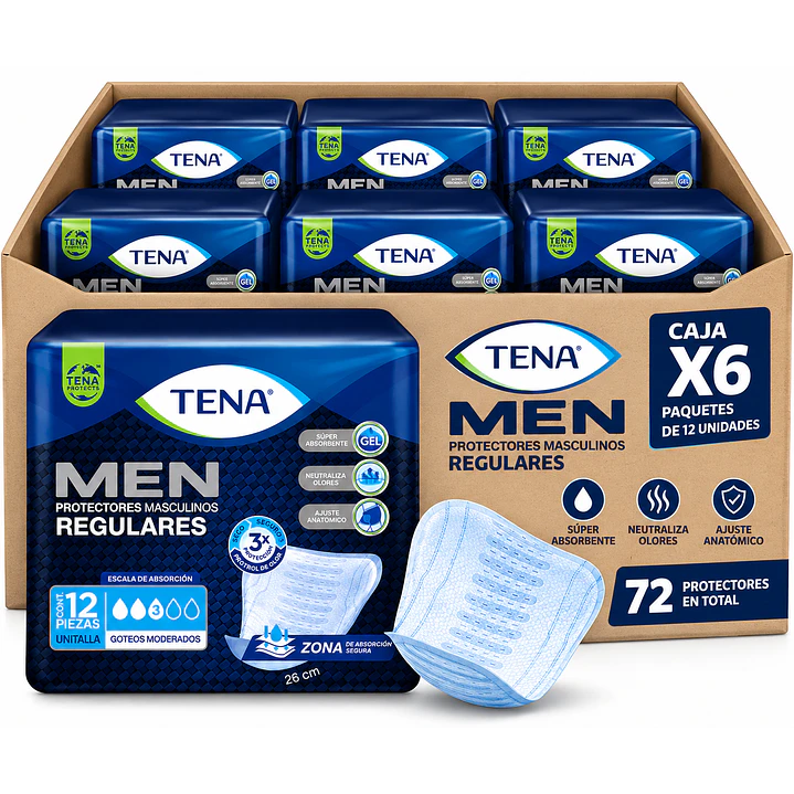 Tena Men Protectores Masculinos Regulares X12 Unidades Caja X6 1