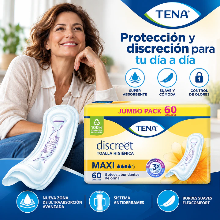 Tena Toalla Higienica Discreet Maxi Goteo Abundante X60 Unidad 5