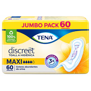 Tena Toalla Higienica Discreet Maxi Goteo Abundante X60 Unidad