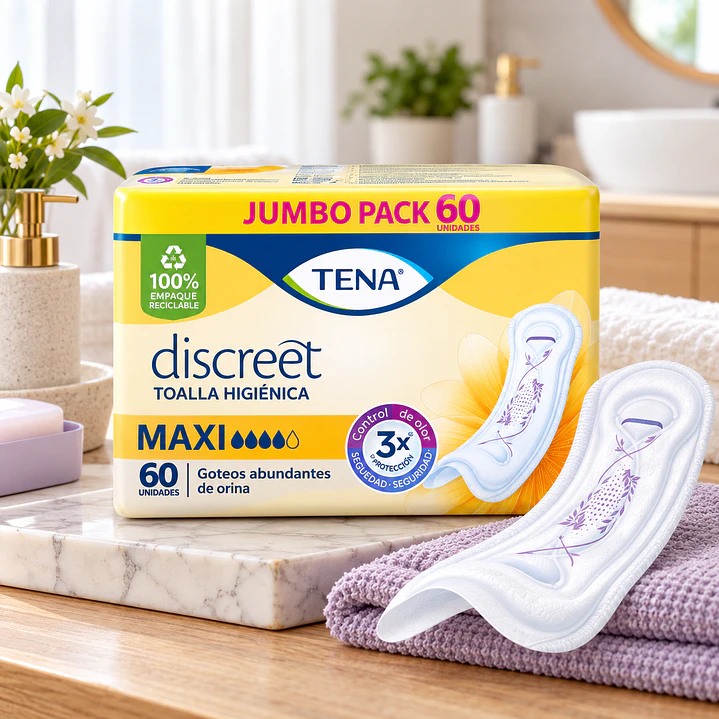 Tena Toalla Higienica Discreet Maxi Goteo Abundante X60 Unidad Caja X4 7