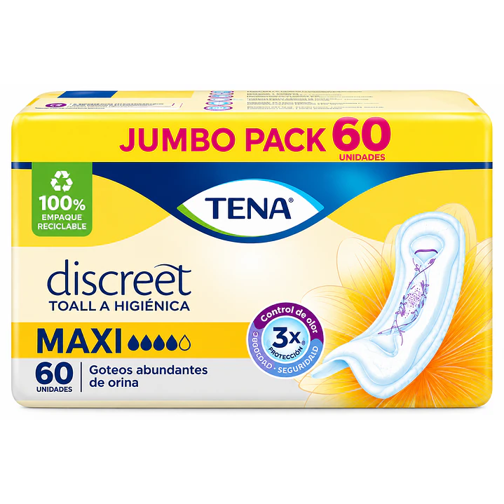 Tena Toalla Higienica Discreet Maxi Goteo Abundante X60 Unidad Caja X4 2