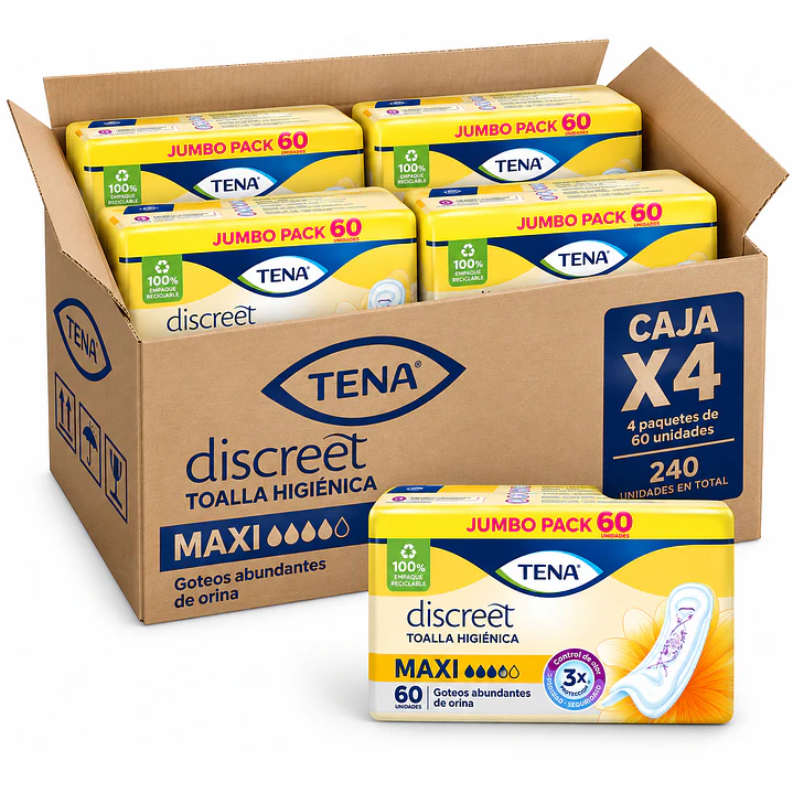 Tena Toalla Higienica Discreet Maxi Goteo Abundante X60 Unidad Caja X4 1