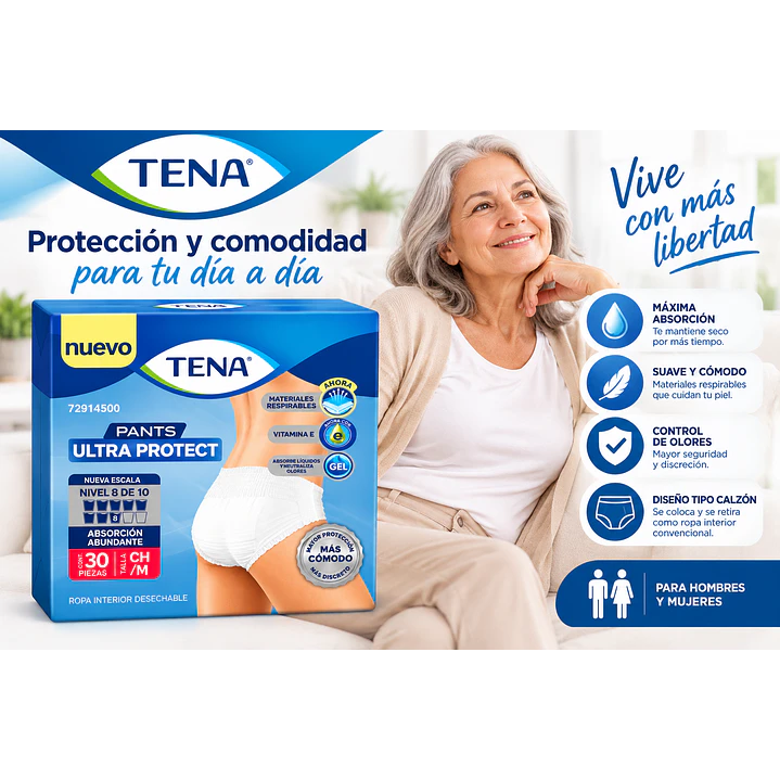 Ropa Interior Desechable Tena Pants Ultra Protect Adulto Talla M X30 Unidades 5