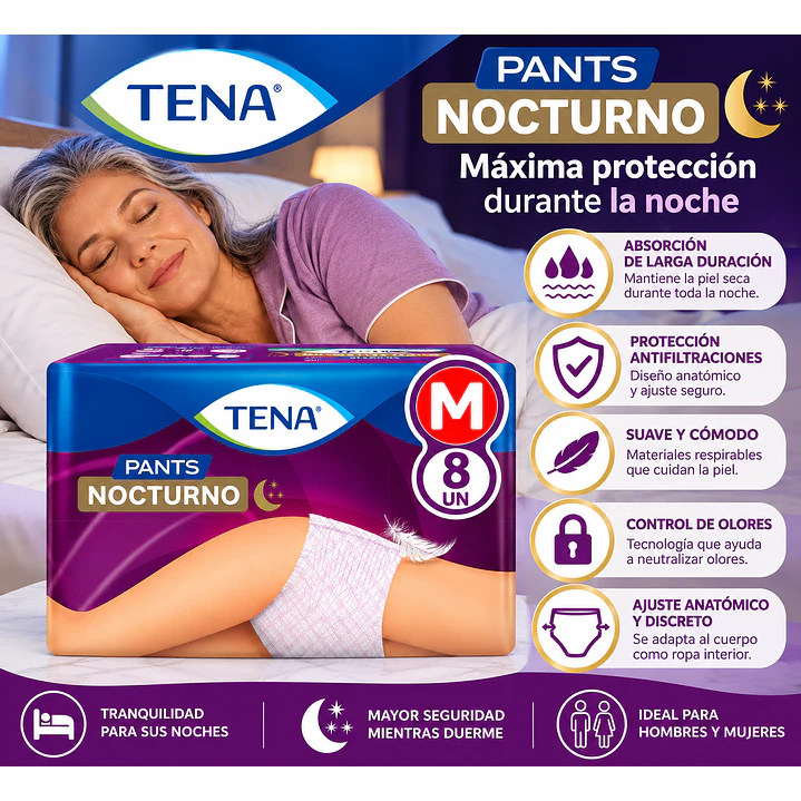 Ropa Interior Desechable Tena Pants Nocturno Talla M X8 Unidades 5