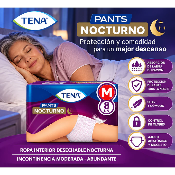Ropa Interior Desechable Tena Pants Nocturno Talla M X8 Unidades Caja X6 4