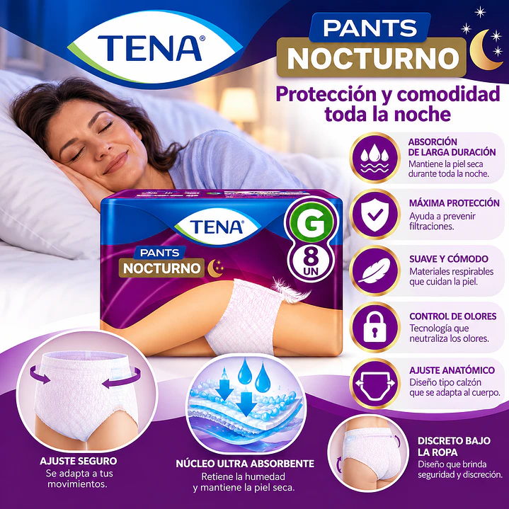 Pañal Interior Desechable Tena Pants Nocturno Talla G X8 Unidades Caja X6 4