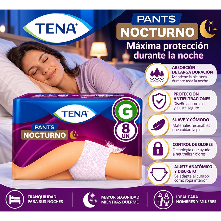 Pañal Interior Desechable Tena Pants Nocturno Talla G X8 Unidades Caja X6 6