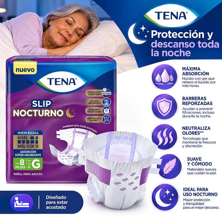 Pañales Adulto Tena Slip Nocturno Talla G X8 Caja X6 6