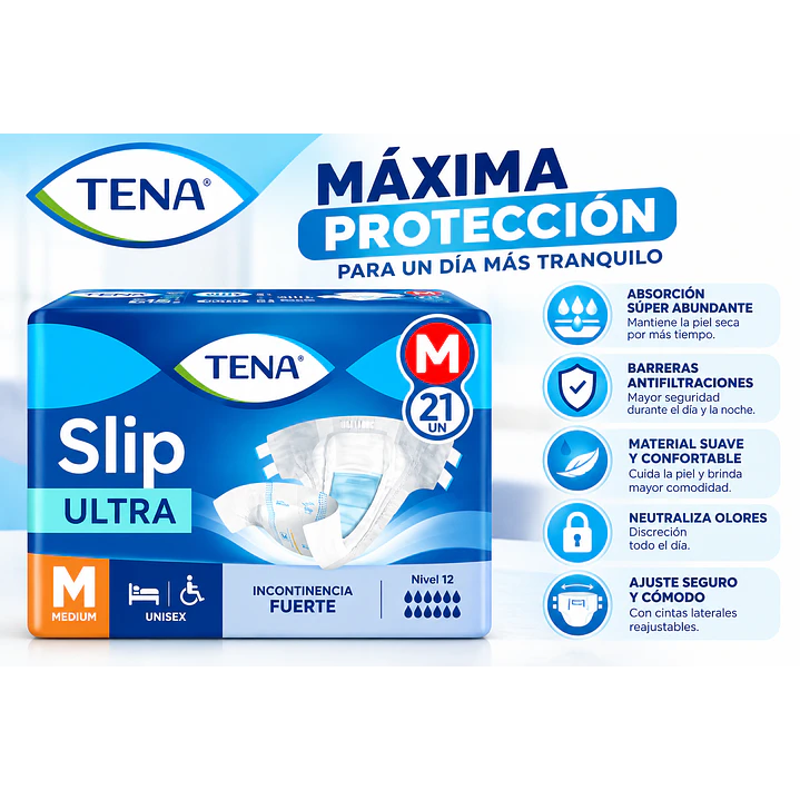 Pañales Para Adultos Descartables Tena Slip Talla M X 21 Unidades Caja X4 4