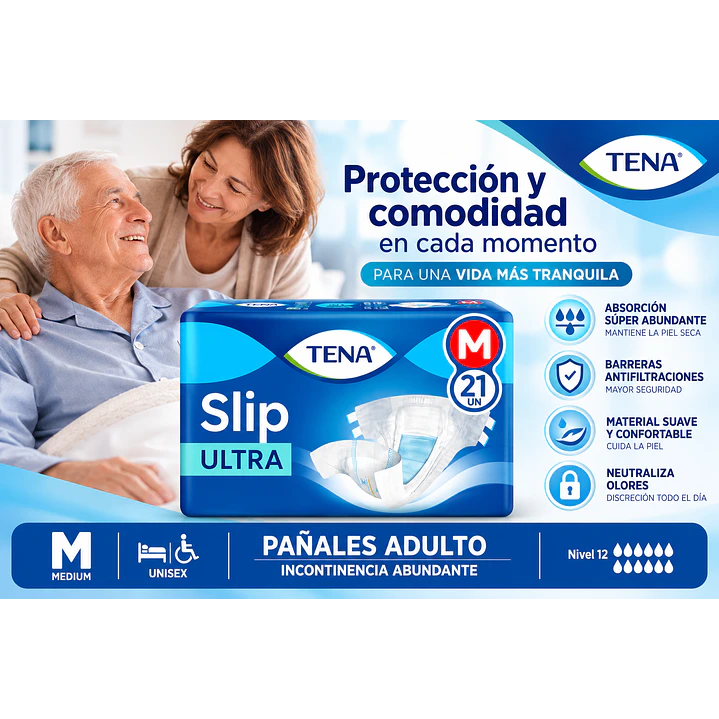 Pañales Para Adultos Descartables Tena Slip Talla M X 21 Unidades Caja X4 5