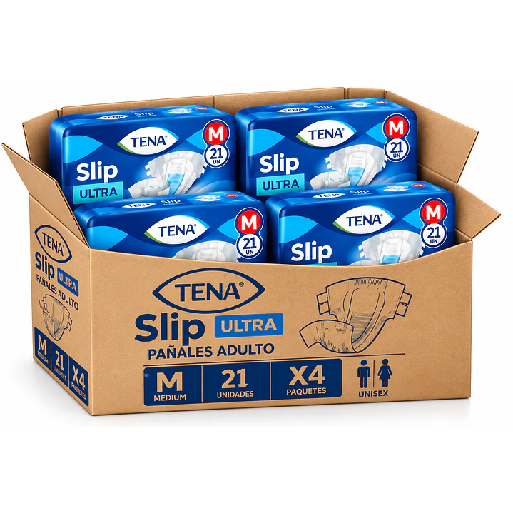 Pañales Para Adultos Descartables Tena Slip Talla M X 21 Unidades Caja X4 1