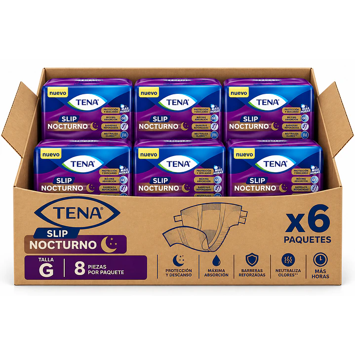 Pañales Adulto Tena Slip Nocturno Talla G X8 Caja X6 1