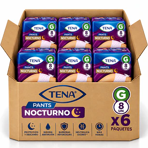 Pañal Interior Desechable Tena Pants Nocturno Talla G X8 Unidades Caja X6