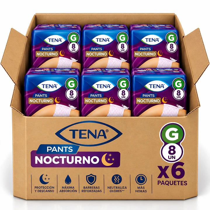 Pañal Interior Desechable Tena Pants Nocturno Talla G X8 Unidades Caja X6 1
