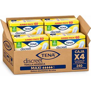 Tena Toalla Higienica Discreet Maxi Goteo Abundante X60 Unidad Caja X4