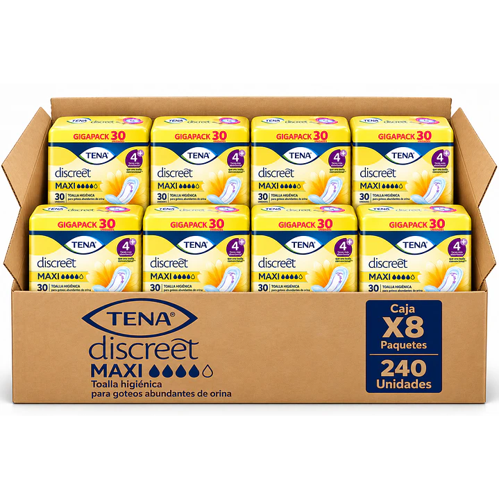 Tena Toalla Higiénica Discreet Maxi Goteos Abundante X30 Unidad Caja X8 1
