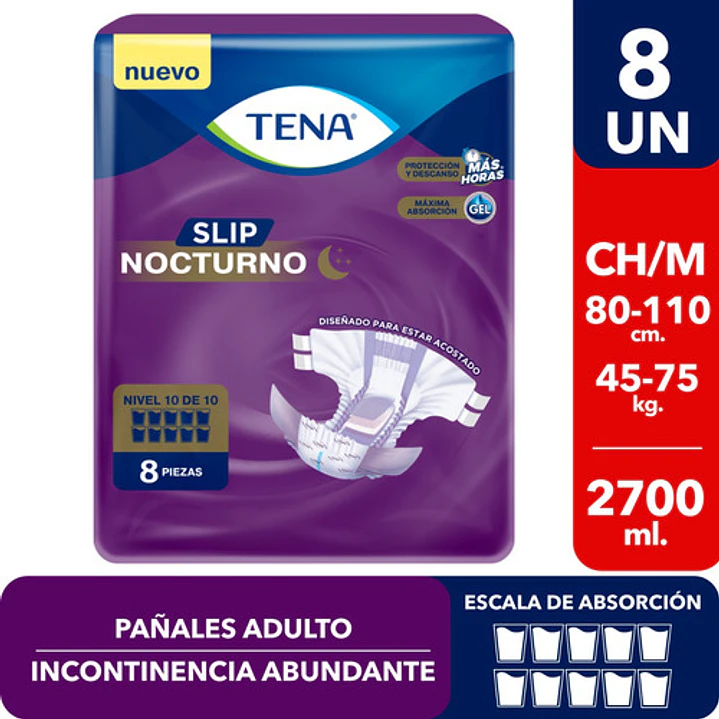 Pañal Adulto Incontinencia Tena Slip Nocturno Talla M X8 Unidades  2