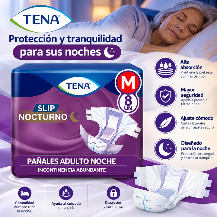 Pañal Adulto Incontinencia Tena Slip Nocturno Talla M X8 Unidades  6