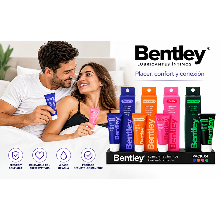Pack Bentley Gel Lubricante 4 Sabores Base Agua 5
