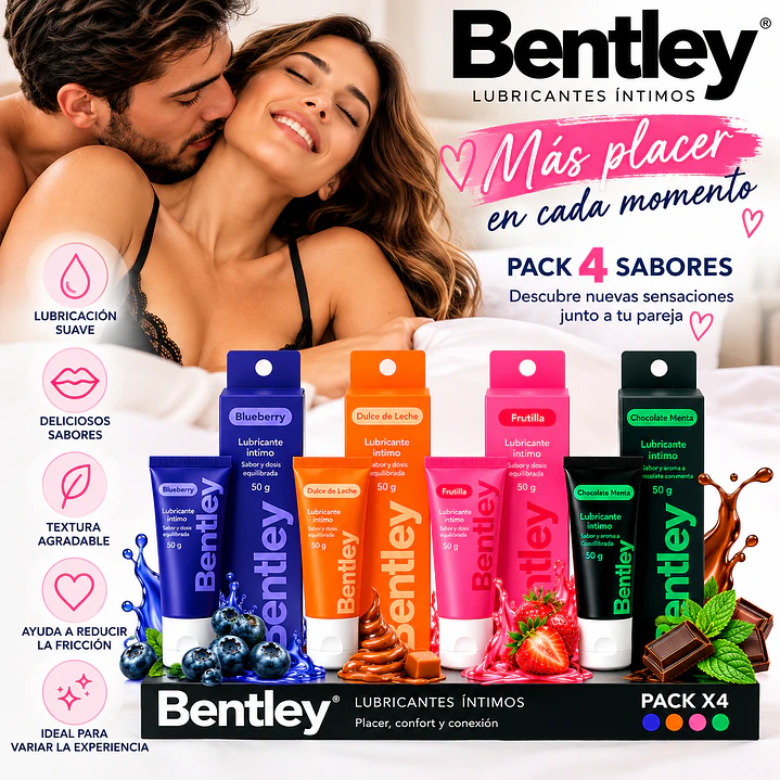 Pack Bentley Gel Lubricante 4 Sabores Base Agua 4