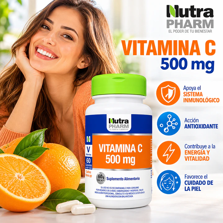 Vitamina C 500 Mg Nutrapharm Refuerzo Sistema Inmunológico X60 Cápsulas 3