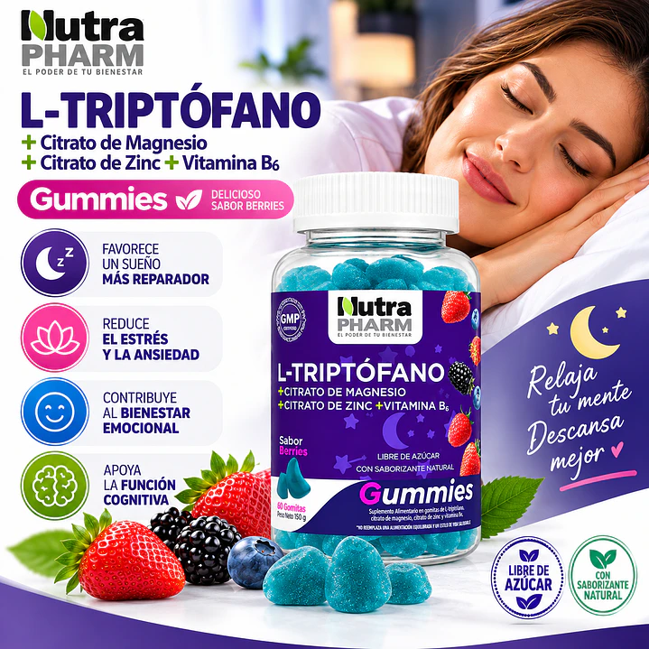L-Triptófano Gomitas Gummies Sabor Berries X60 Nutrapharm  5