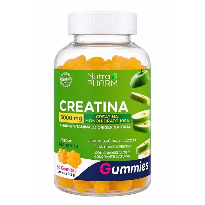 Creatina Gummies 90 Gomitas + Vit D Nutrapharm Manzana Manzana 1