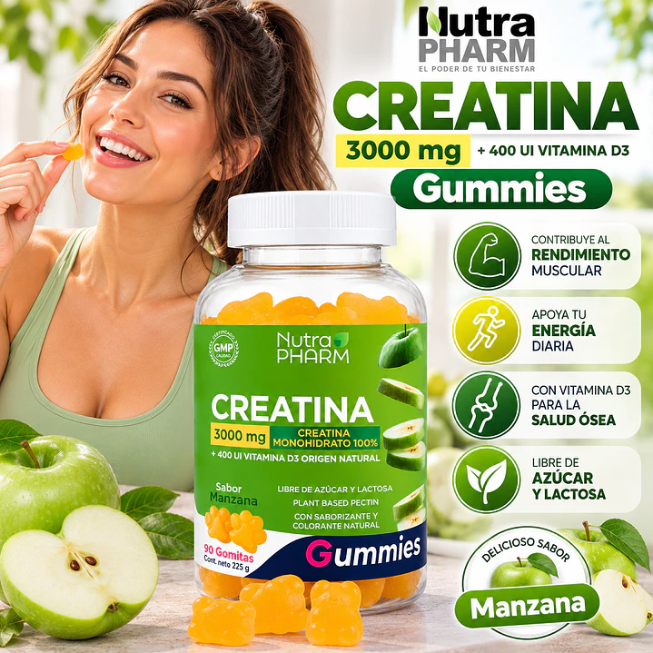 Creatina Gummies 90 Gomitas + Vit D Nutrapharm Manzana Manzana 3