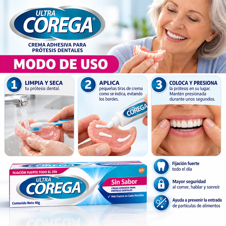 Corega Ultra Crema Fijadora Para Protesis Dentales 40 Gr 5