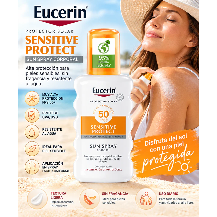 Eucerin Sun Body Sensitive Protect Spray Fps50+ 200Ml 3