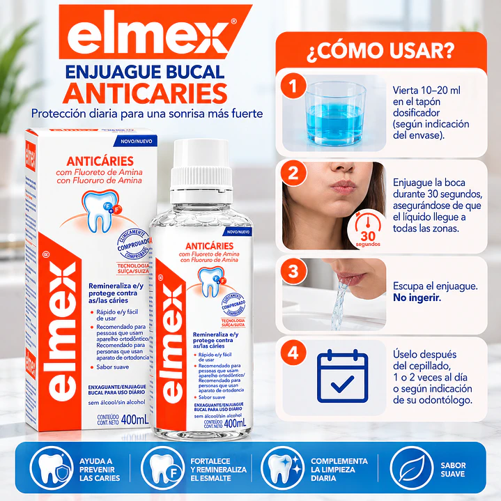 Enjuague Bucal con Flúor Anticaries Elmex 400 Ml 3