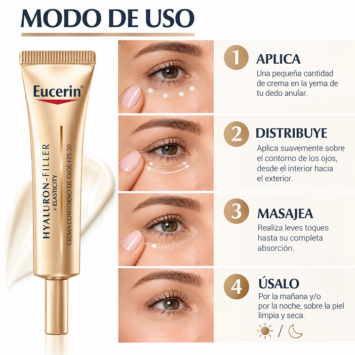Eucerin Hyaluron-Filler + Elasticity Crema Contorno de Ojos Antiarrugas FPS 20 – 15 Ml 4