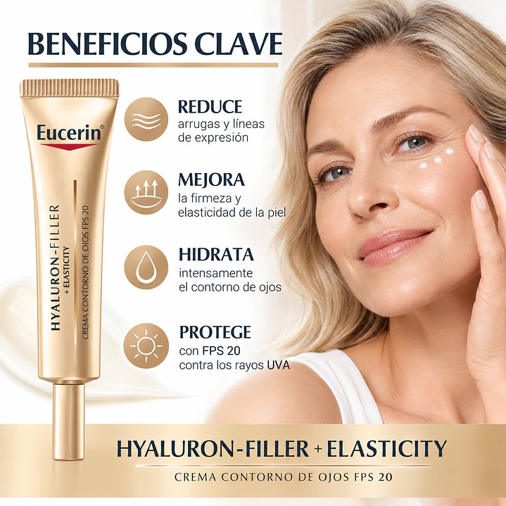 Eucerin Hyaluron-Filler + Elasticity Crema Contorno de Ojos Antiarrugas FPS 20 – 15 Ml 3