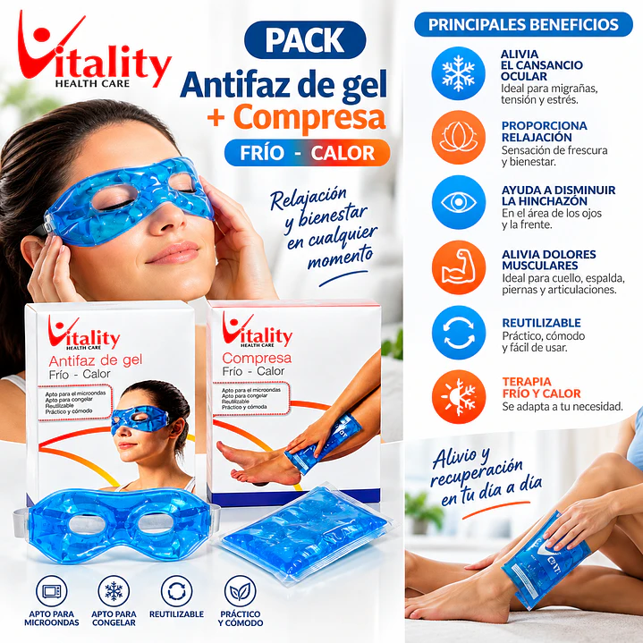 Pack Antifaz Gel + Compresa Gel Frio Calor Vitality 5