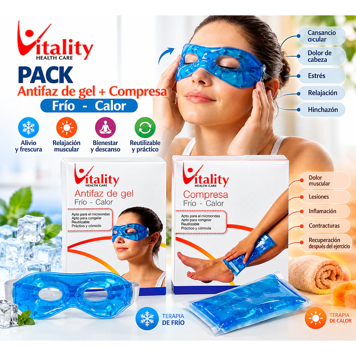 Pack Antifaz Gel + Compresa Gel Frio Calor Vitality 4
