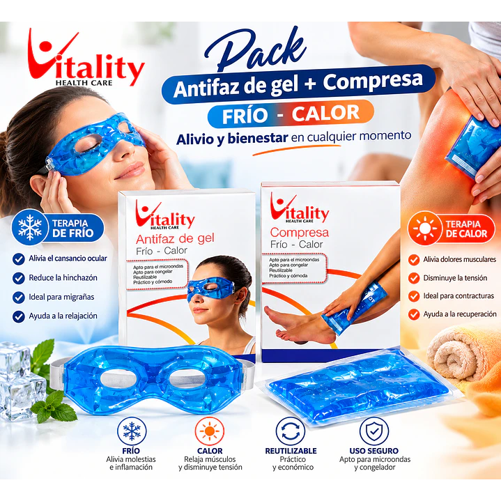 Pack Antifaz Gel + Compresa Gel Frio Calor Vitality 6