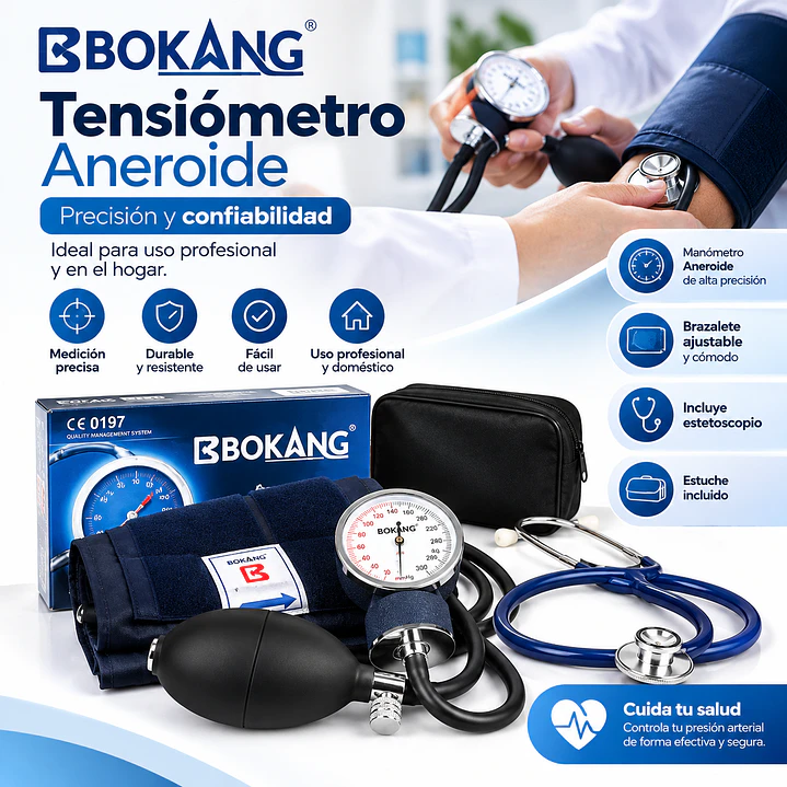 Fonendoscopio + Toma Presión Aneroide + Estuche Bokang Pack X6 5