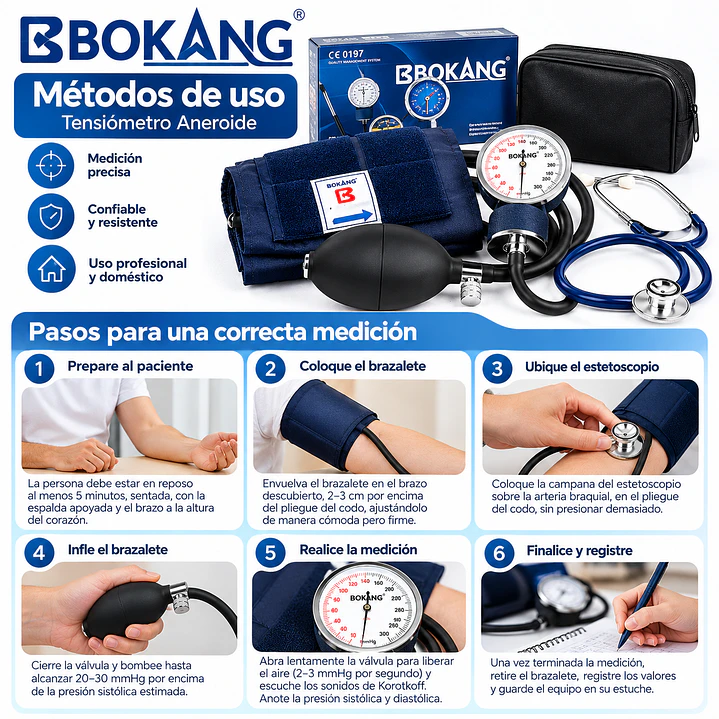 Fonendoscopio + Toma Presión Aneroide + Estuche Bokang Pack X6 6